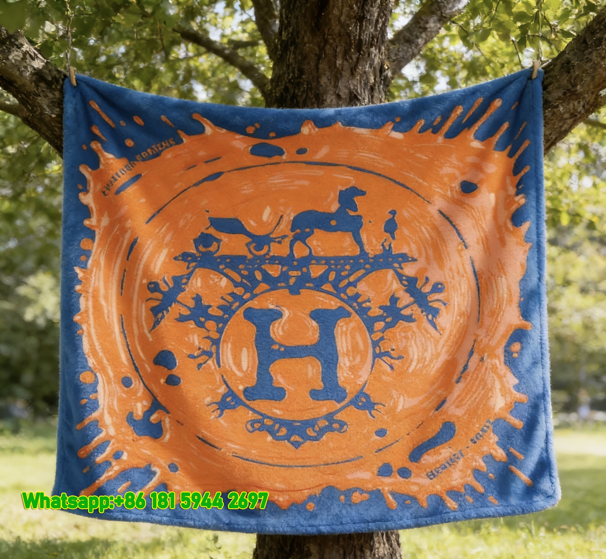 Luxury Hermès Paint Splash H Logo Flannel Sofa Throw Blanket IMG_4932